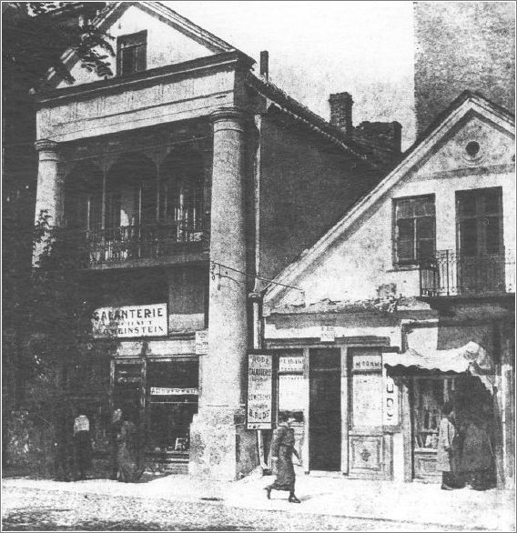 Jewish - owned shops on a street in Bialystok before WWII